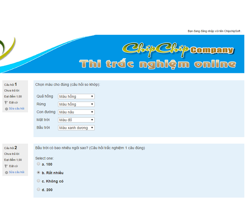 Thi trắc nghiệm online with Moodle